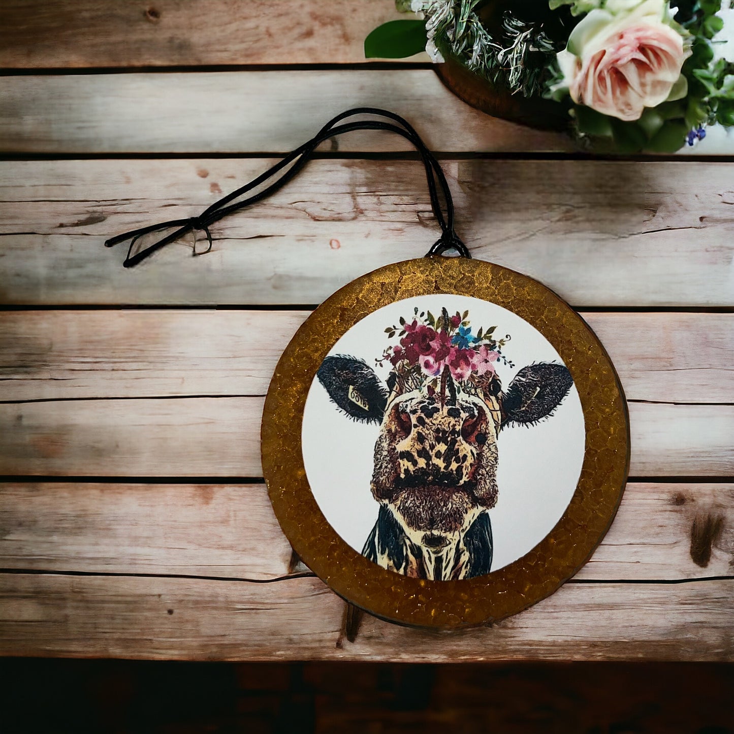 Cow with flowers Car Freshie