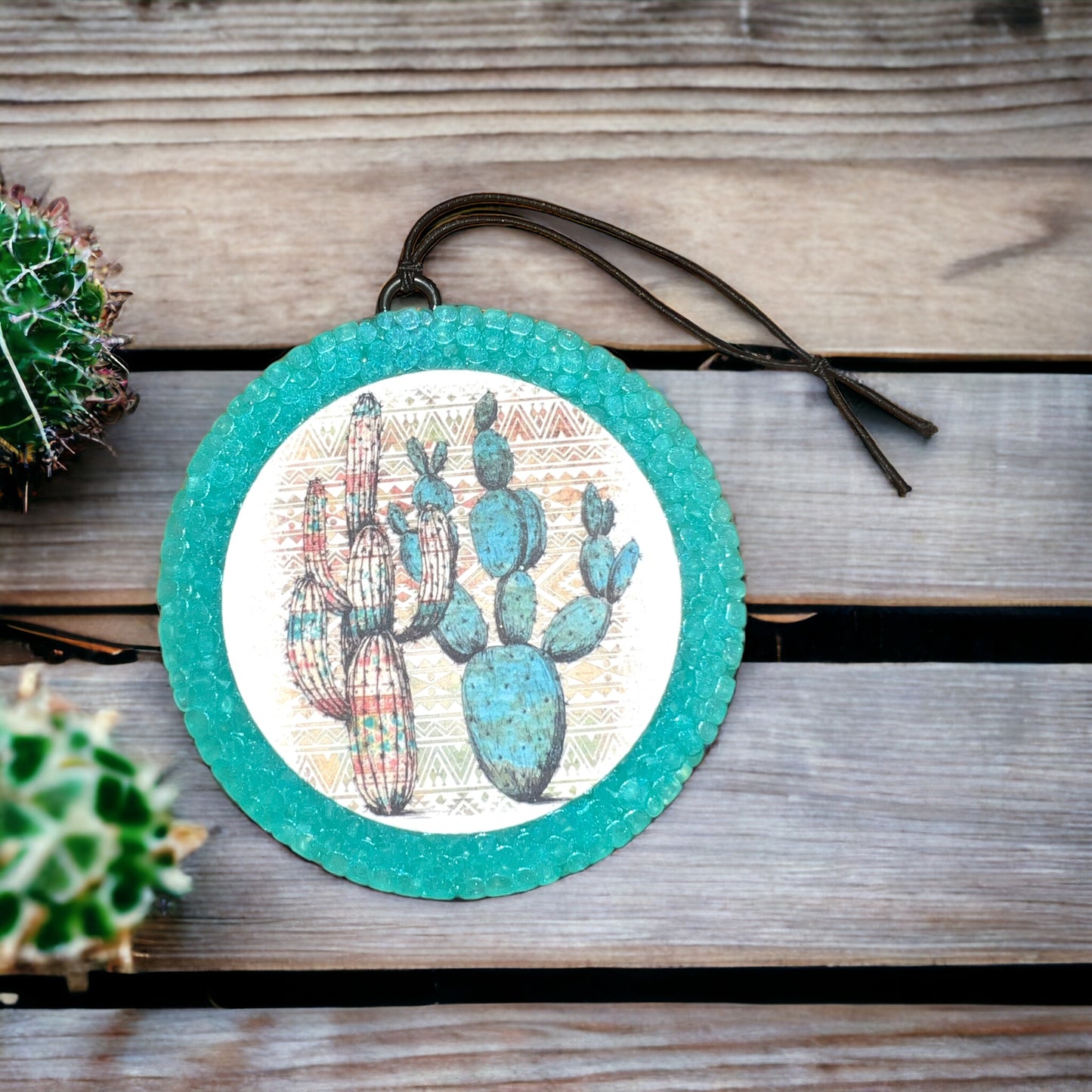Teal Cactus Car Freshie