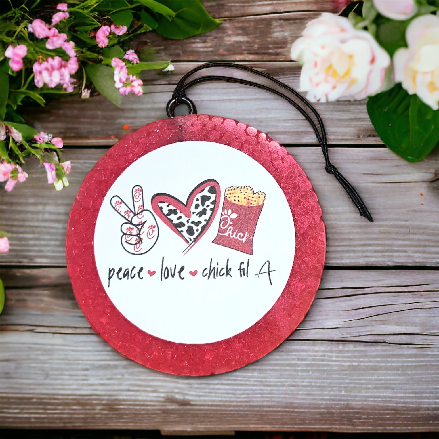 Peace, Love, Chick Fil A Car Freshie